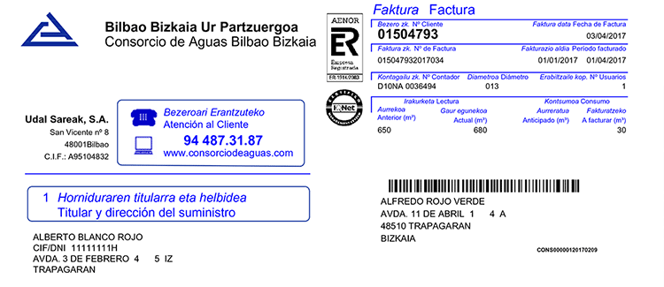 Cara A-1 Factura Consorcio Aguas